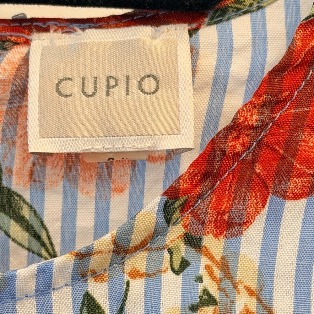 Cupio Blue and White Striped Floral Print Bell Sleeve Blouse - Size M - Picture 2 of 12